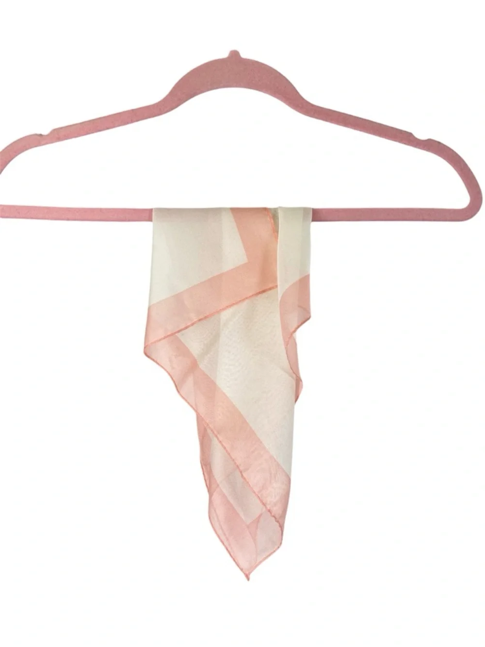 SILK SCARF Sheer Cream Pink Border 17” Square